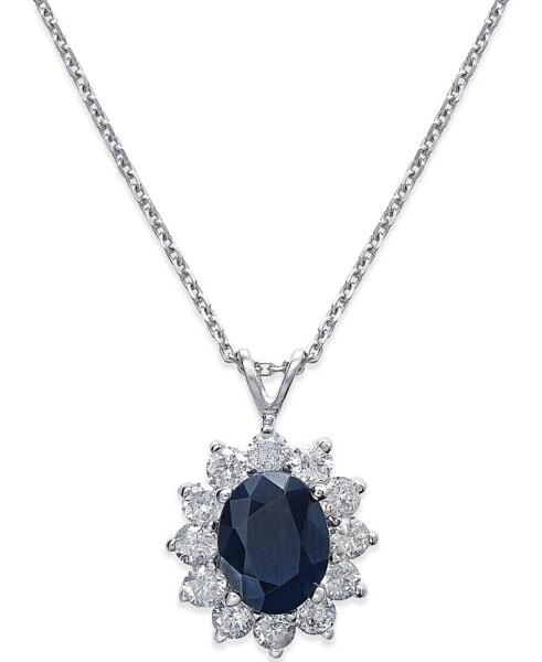 Sapphire (2-1/5 ct. t.w.) and Diamond (1 ct. t.w.) Necklace in 14k White Gold