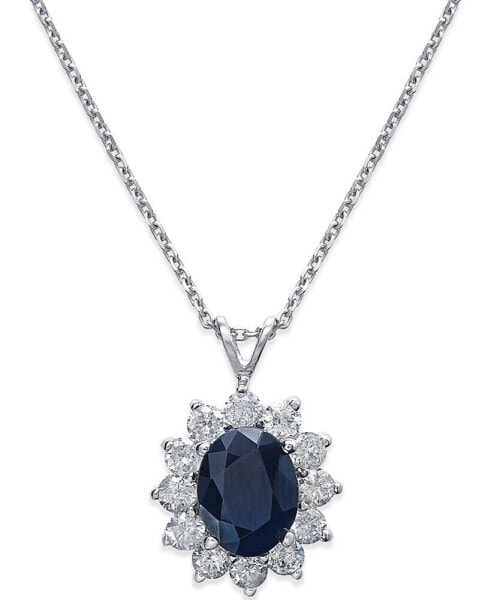 Macy's sapphire (2-1/5 ct. t.w.) and Diamond (1 ct. t.w.) Necklace in 14k White Gold