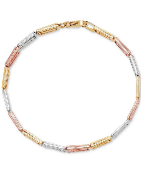 Greek Key Polished & Textured Reversible Link Bracelet in 10k Tricolor Gold