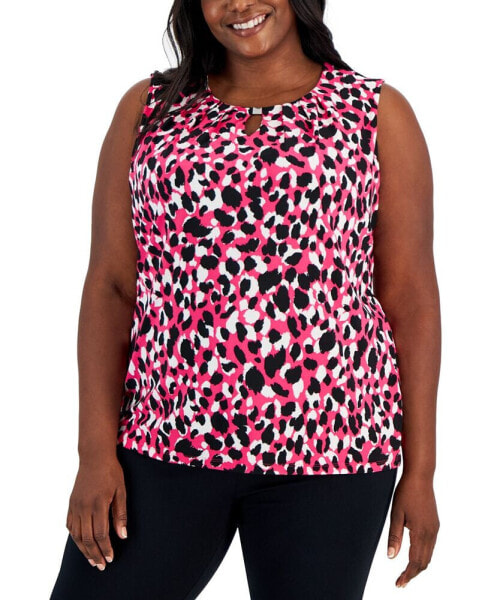 Plus Size Printed Keyhole Sleeveless Top