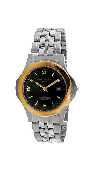 Men's Stainless Steel Two-Tone Black Dial Bracelet Watch