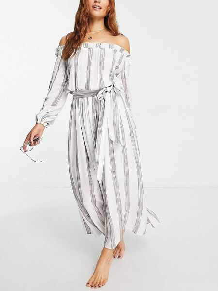 ASOS DESIGN off shoulder maxi beach dress in stripe