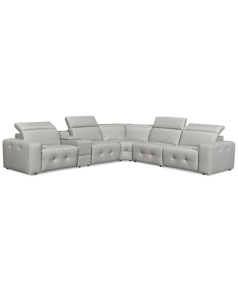 CLOSEOUT! Haigan 6-Pc. Leather "L" Shape Sectional Sofa with 2 Power Recliners, Created for Macy's