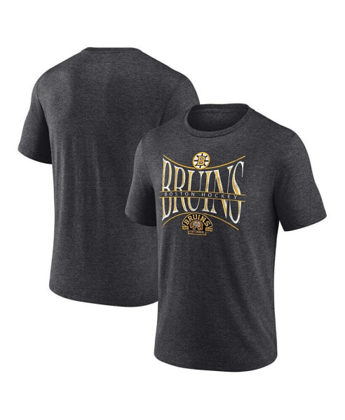 Men's Heather Charcoal Distressed Boston Bruins Centennial Hockey Tri-Blend T-shirt