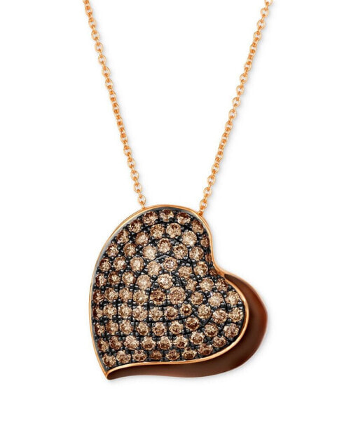 Le Vian gODIVA x Le Vian® Chocolate Enamel Ganache Heart Pendant Necklace Featuring Chocolate Diamond (1-3/8 ct. t.w.) & Enamel Pavé in 14k Rose Gold