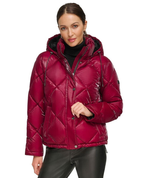 Women's Diamond Quilted Hooded Puffer Coat