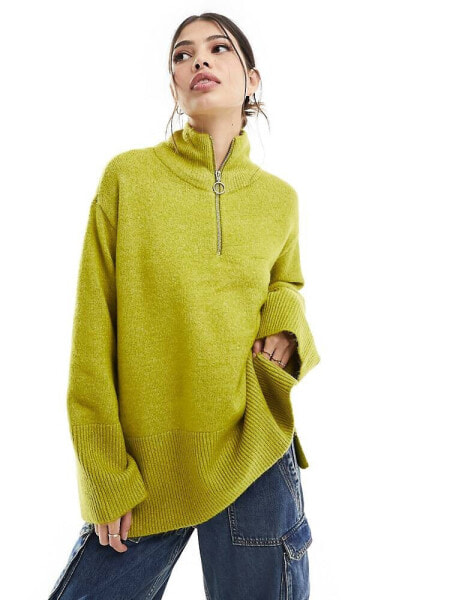 Vero Moda half zip high neck jumper in olive 