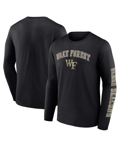 Men's Black Wake Forest Demon Deacons Distressed Arch Over Logo Long Sleeve T-shirt