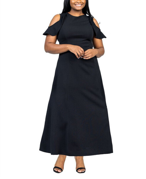 Plus Size Ruffle Cold Shoulder A Line Maxi Dress