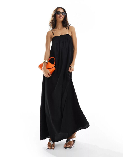 Pretty Lavish strappy oversized midaxi dress in black