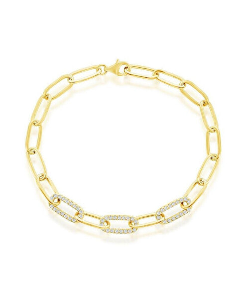 Sterling Silver or Gold Plated Over Sterling Silver CZ Paperclip Bracelet