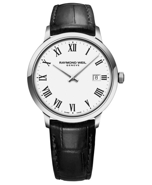 Men's Swiss Toccata Black Leather Strap Watch 39mm