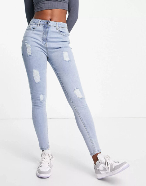 Parisian distressed skinny jeans in light blue