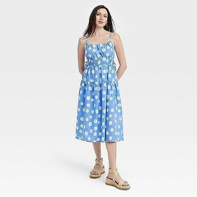 Women's Cinched Waist Midi Sundress - Universal Thread Blue Floral S