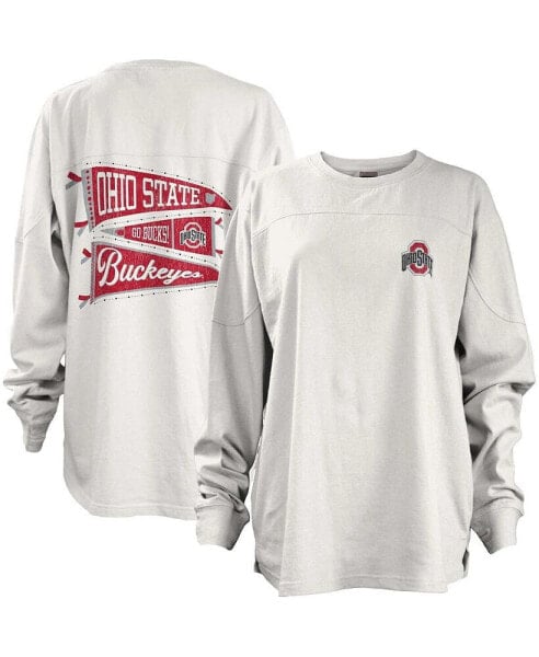 Women's White Ohio State Buckeyes Pennant Stack Oversized Long Sleeve T-shirt