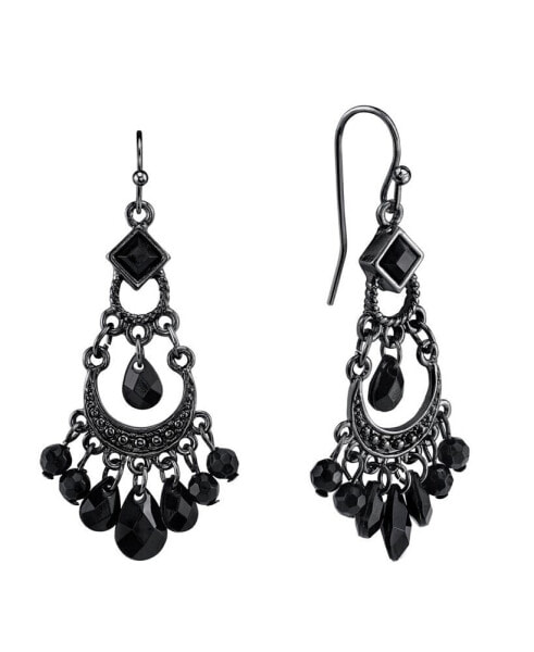 Black-Tone with Black Bead Wire Earrings
