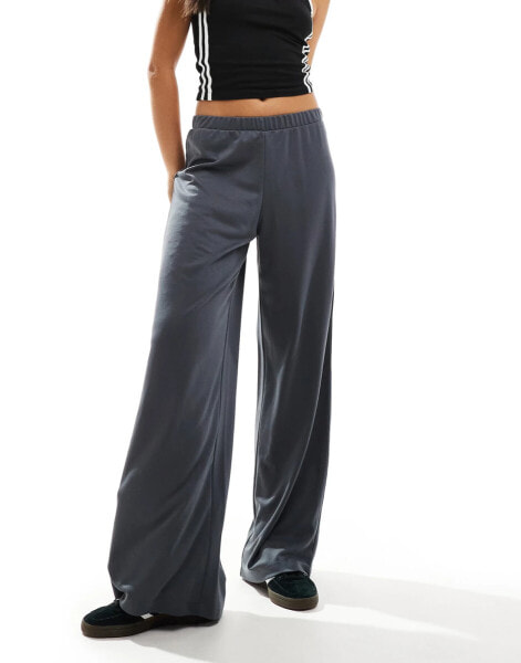 Monki super soft low waist wide leg jersey trousers in dark grey