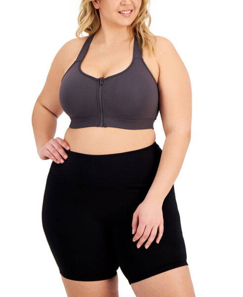 Plus Size High-Impact Zip-Front Sports Bra, Created for Macy's