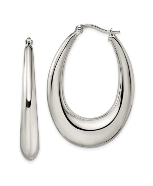 Stainless Steel Polished Teardrop Hoop Earrings