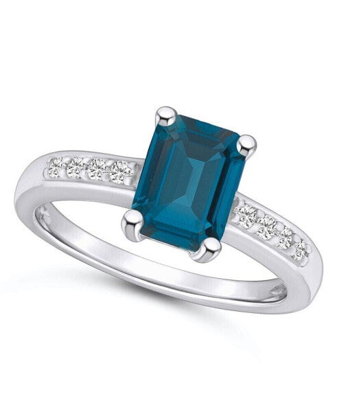 London Blue Topaz (2 ct .t.w.) and Diamond (1/8 ct .t.w.) Ring in 14K Yellow Gold