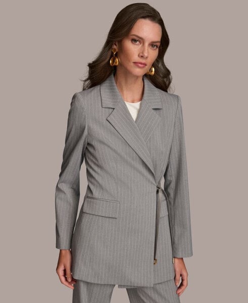 Пиджак с приталенным поясом в полоску для женщин DKNY Donna Karan
