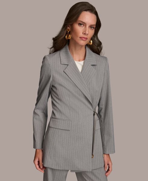 Women's Pinstriped Tie-Waist Blazer