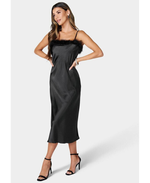 Women's Feather Satin Slip Dress