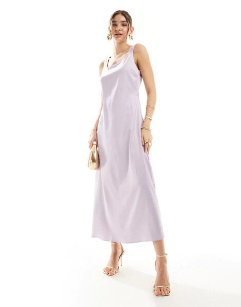 Vero Moda satin square neck slip midaxi dress in pastel lilac