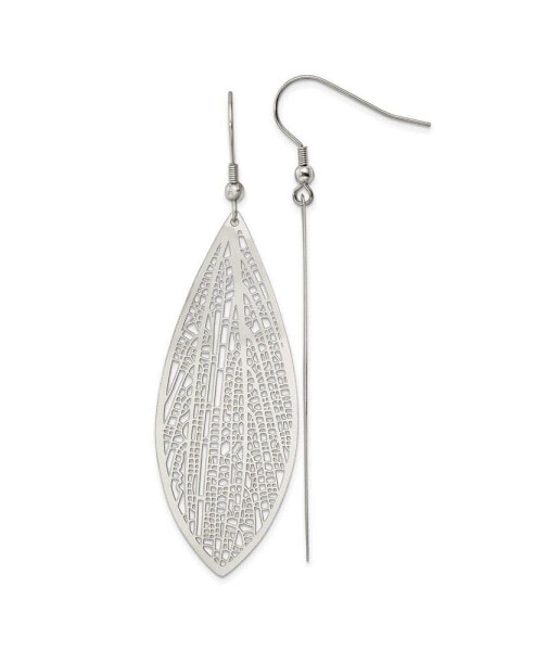 Stainless Steel Polished Leaf Dangle Shepherd Hook Earrings