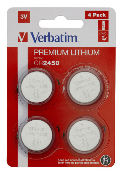 Verbatim CR2450 - Single-use battery - CR2450 - Lithium - 3 V - 4 pc(s) - Silver