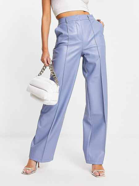 NA-KD x Angelica Blick faux leather high waisted trousers in blue