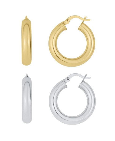 Silver Plated And 18K Gold Plated Duo Hoop Earring, 4 Pieces