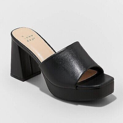 Women's Kathy Platform Mule Heels - A New Day Black 6.5
