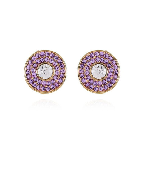 Серьги Бижутерия T Tahari кнопочные Лиловые фиолетовые со стеклянными камнями