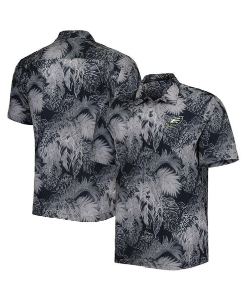 Men's Black Philadelphia Eagles Coast Luminescent Fronds Camp IslandZone Button-Up Shirt