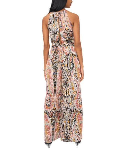 Women's Printed Halter Sleeveless Wide-Leg Jumpsuit