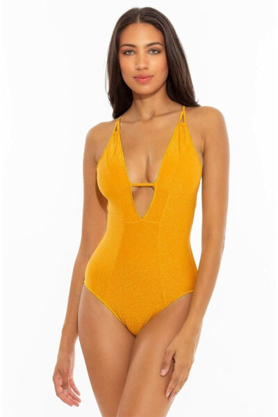 Becca by Rebecca Virtue Women's Elizabeth Plunge One Piece Swimsuit Gold M