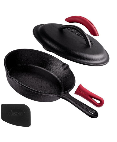 Cast Iron Skillet with Lid - Pre-Seasoned Covered Frying Pan