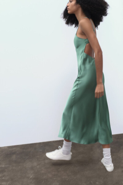 Атласное платье-комбинация миди ZARA