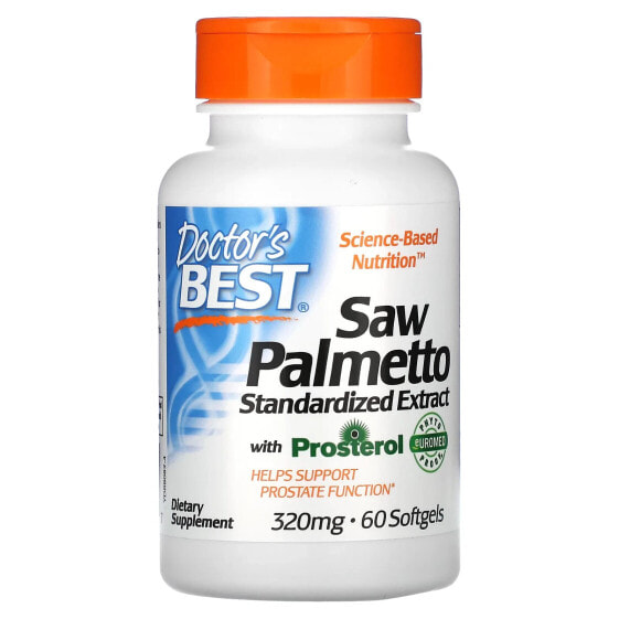 БАД для мужского здоровья Doctor's Best Saw Palmetto с Простеролом, стандартизированный экстракт, 320 мг, 60 капсул.