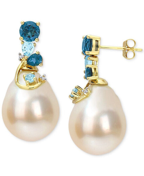 Серьги Macy's South Sea Pearl & Blue Topaz