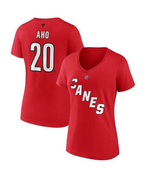 Women's Sebastian Aho Red Carolina Hurricanes Special Edition 2.0 Name and Number V-Neck T-shirt