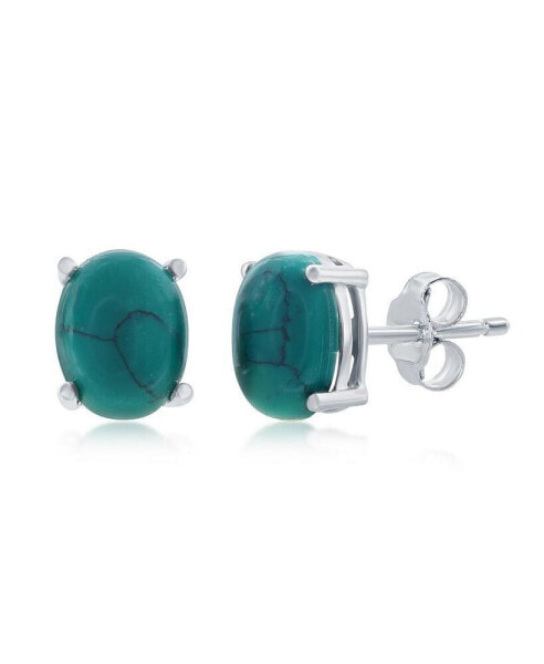 Sterling Silver Oval Turquoise Stud Earrings