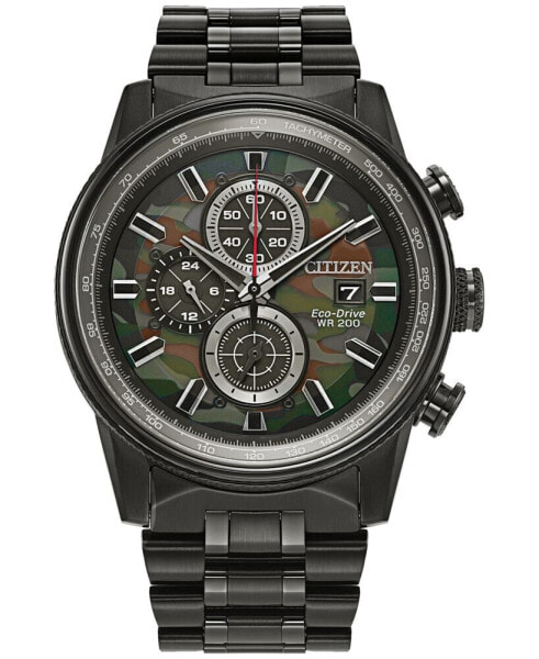 Eco-Drive Men's Chronograph Nighthawk Black Stainless Steel Bracelet Watch 43mm