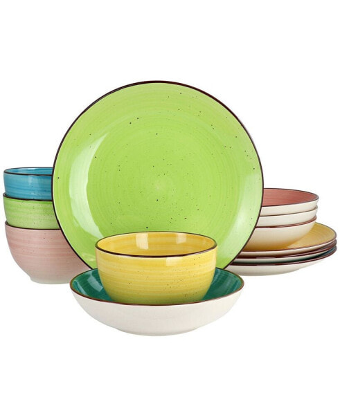 Посуда сервировочная Elama Hudson 12 Piece Double Bowl Stoneware, набор для 4 персон