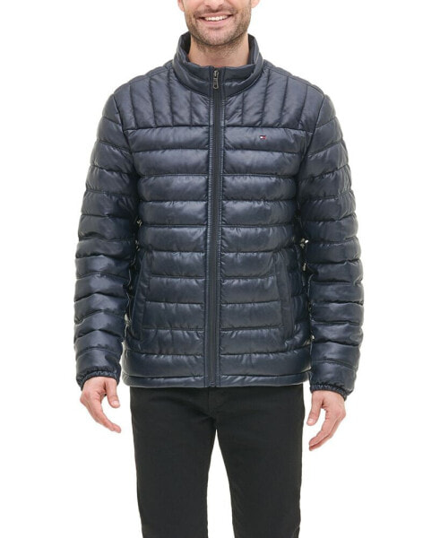 Men's Quilted Faux Leather Puffer Jacket