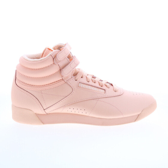 Reebok Freestyle Hi Womens Orange Leather Lace Up Lifestyle Sneakers Shoes