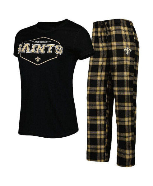Women's Black, Gold New Orleans Saints Plus Size Badge T-shirt and Pants Sleep Set