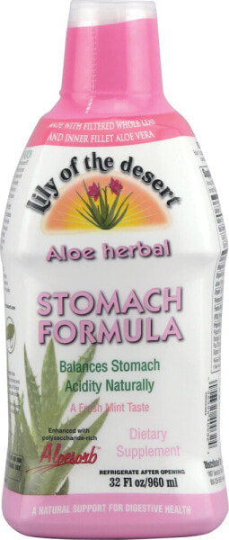 Lily of the Desert Aloe Herbal Stomach Formula Экстракт алоэ вера для нормальной кислотности желудка и здоровья пищеварительной системы 960 мл с мятным вкусом