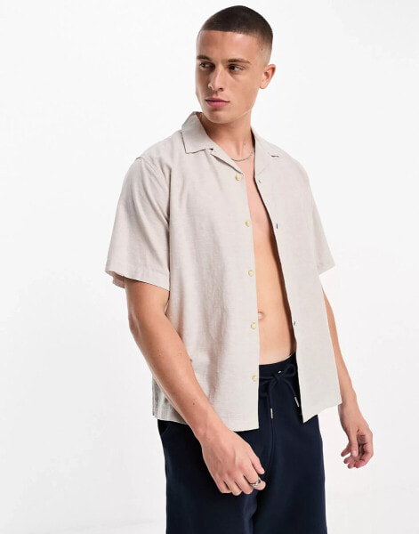 Jack & Jones Premium – Hemd aus Leinenmix in Beige mit Reverskragen